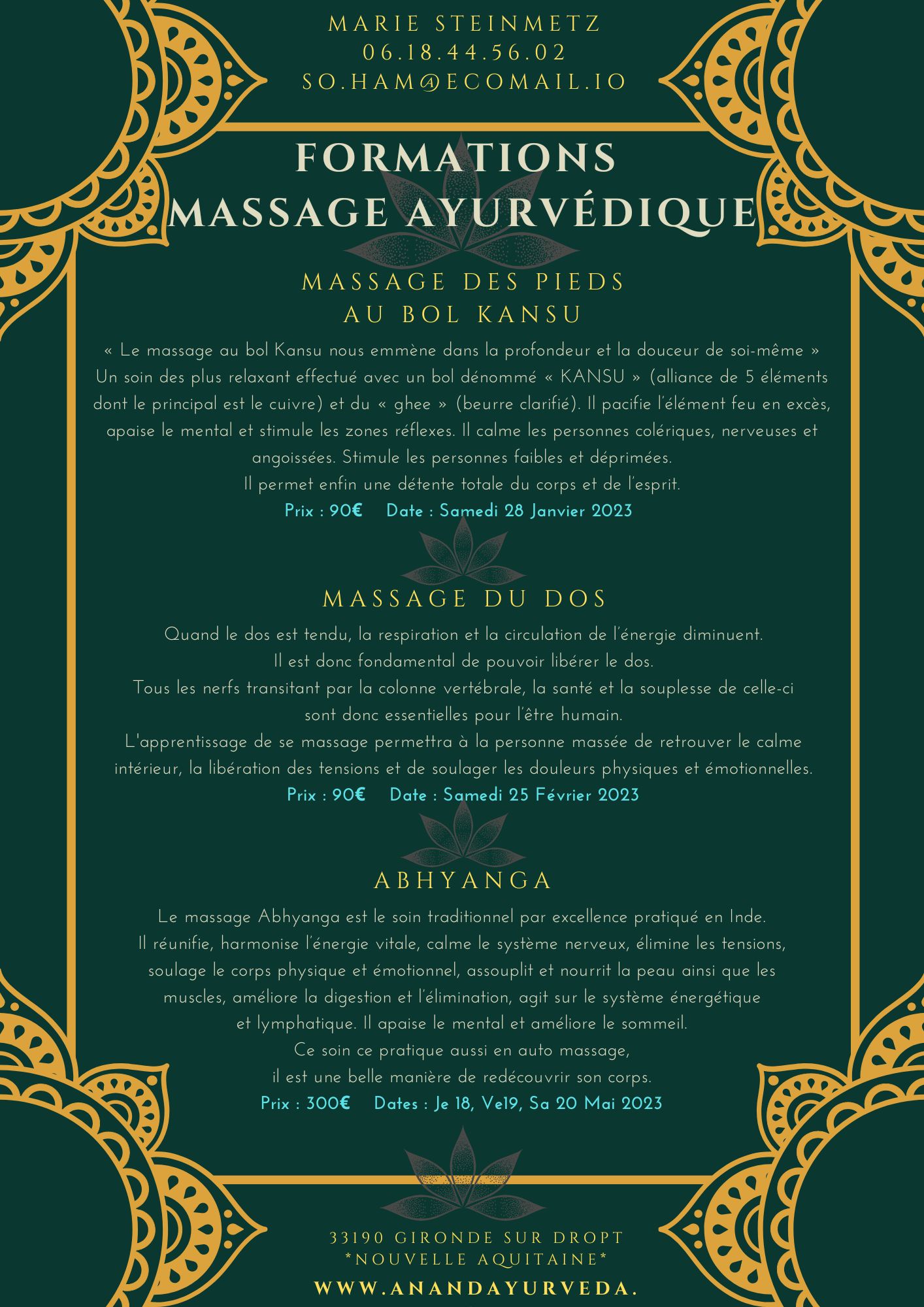 Stage Massage Ayurvedique